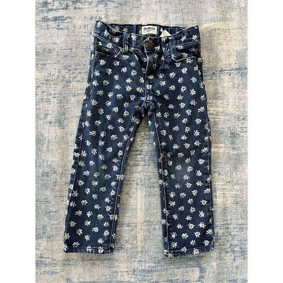 Osh Kosh B'Gosh Girls Rose Print Jeans Size 5 - Picture 1 of 3